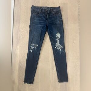American Eagle Outfitters Dark Blue Distressed Skinny Jeans